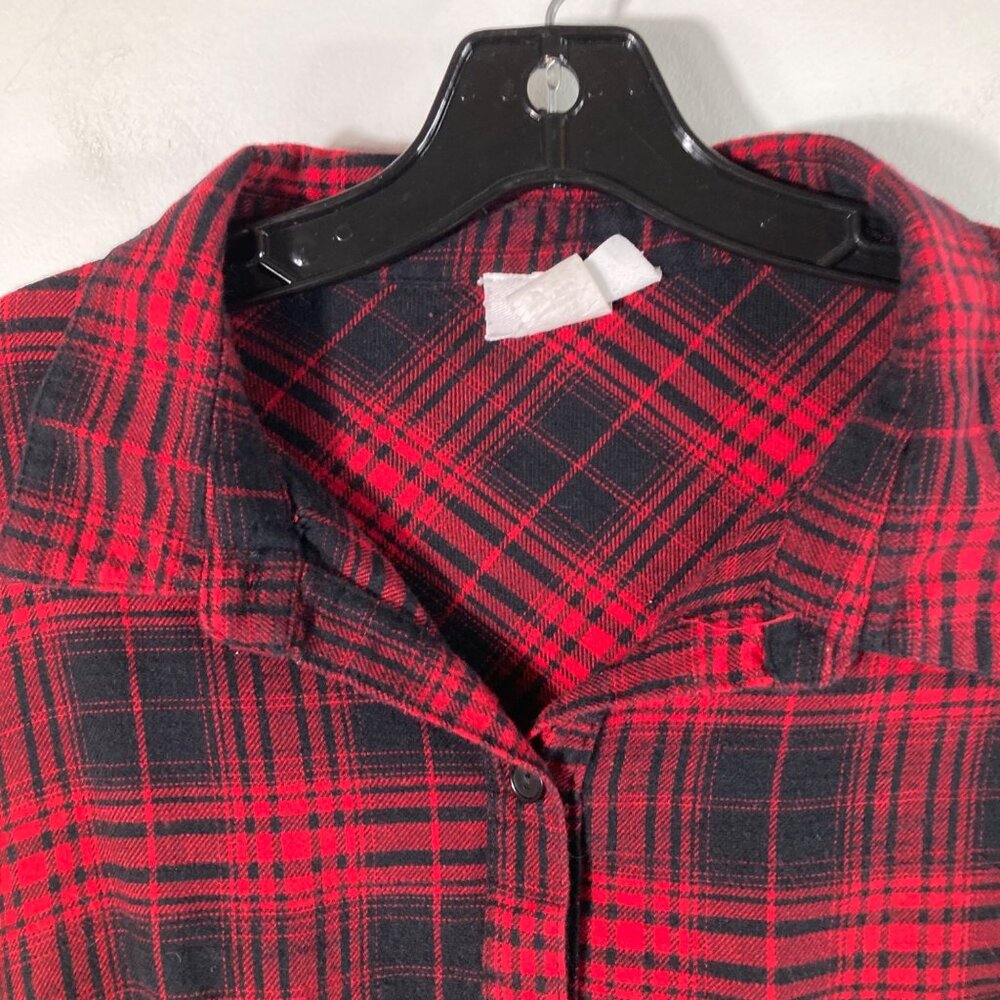 Womens Janette Plus Plaid Flannel Button Bleached Shirt Red Black Orange 3X Cott - Picture 4 of 9